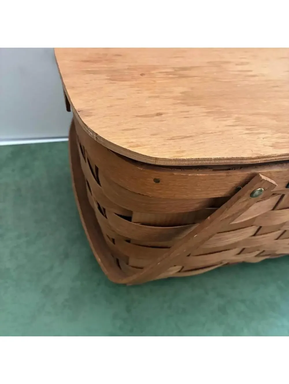 Vintage Basketville Putney Vermont Woven Wood Splint Picnic Basket With Lid